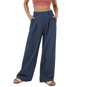 Halara Wide Leg Flowy Palazzo Trouser Pants 100% Cotton Pleated High Waisted S